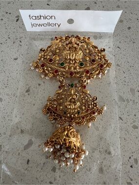 Ornate Gold-Tone Hairpin with Faux Pearls & Stone Accents - NWT